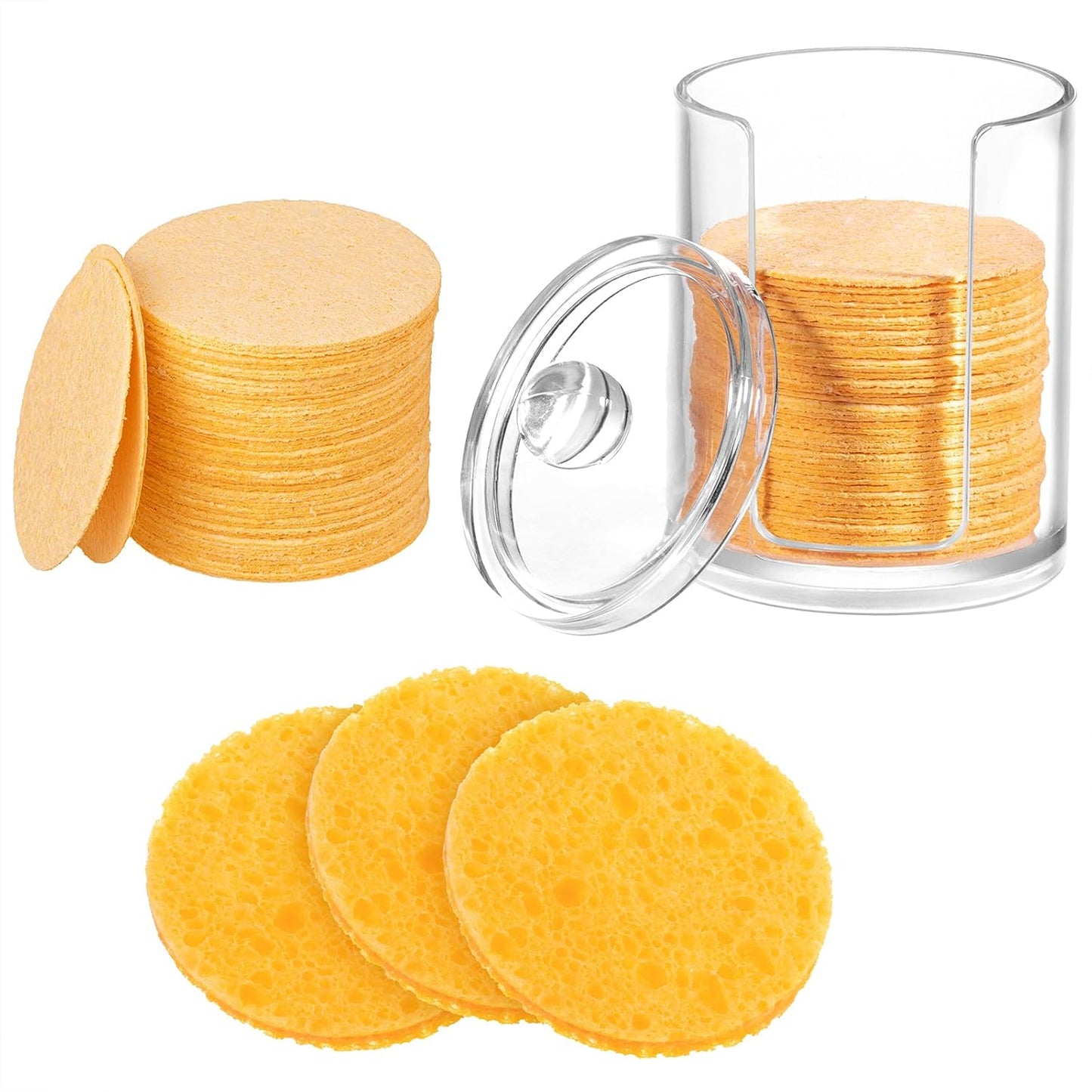 50 Pcs Compressed Facial Sponges Facial Makeup Natural Cosmetic Spa Sponges for Women Cleansing, Exfoliating Mask, Makeup Removal, Dead Skin, and Dirt, Travel Essentials(Yellow)