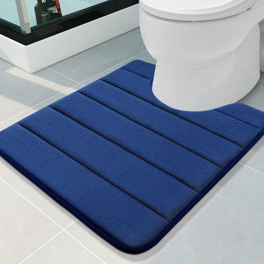 Buganda Memory Foam U-Shaped Contour Toilet Rugs, Non Slip Absorbent, Thick Soft Washable Bathroom Mat, Floor Carpet Bath Rugs Mat for Toilet Base (24" x 20", Navy Blue)