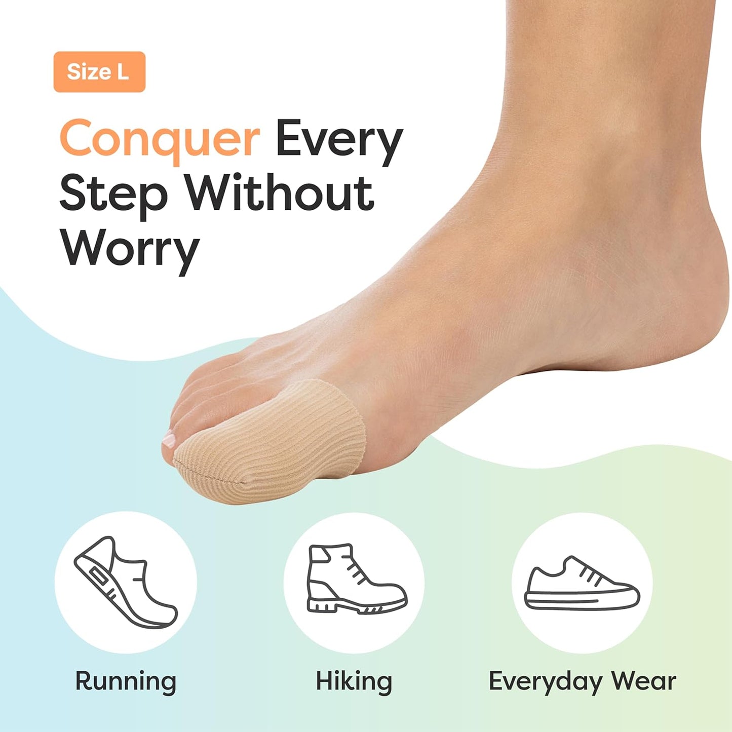 ZenToes Fabric Toe Protectors | Promotes Skin Hydration & Blister Prevention | Medical-Grade Gel Lining | Washable & Reusable Corn, Callus & Ingrown Toenail Relief Between Toes | Large, 5-Pack