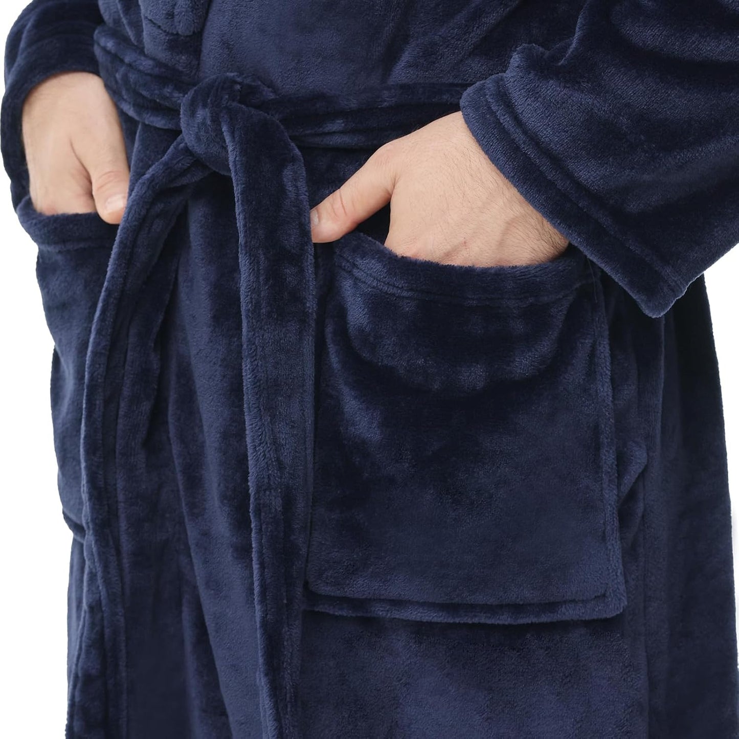 Yurhap Mens Fleece Robe, Soft Plush Robe for Men, Fluffy Bathrobe with Belt & 2 Pockets