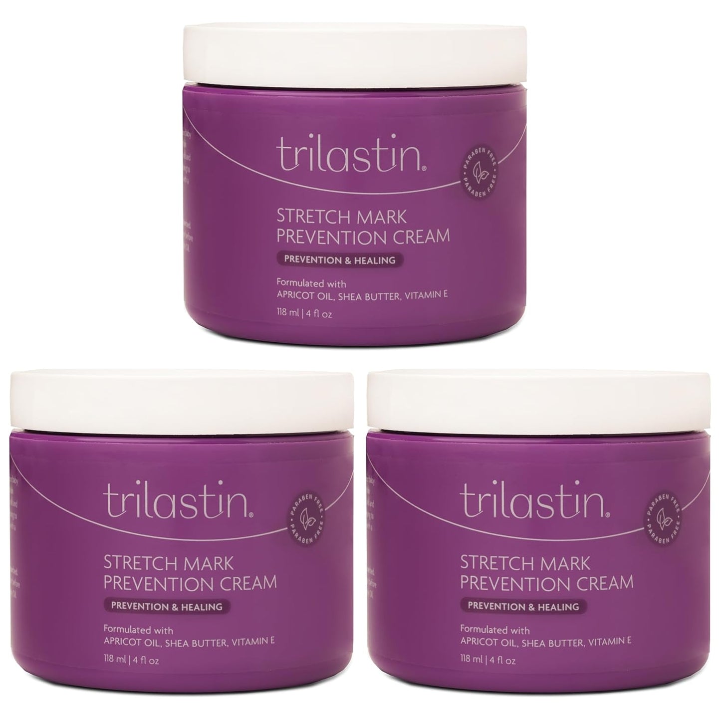 TriLASTIN Maternity Stretch Mark Cream - 4 oz, 3-Pack - Hypoallergenic & Paraben Free Silicone Scar Cream With Shea Butter - Pregnancy Skin Care & Stretch Mark Prevention