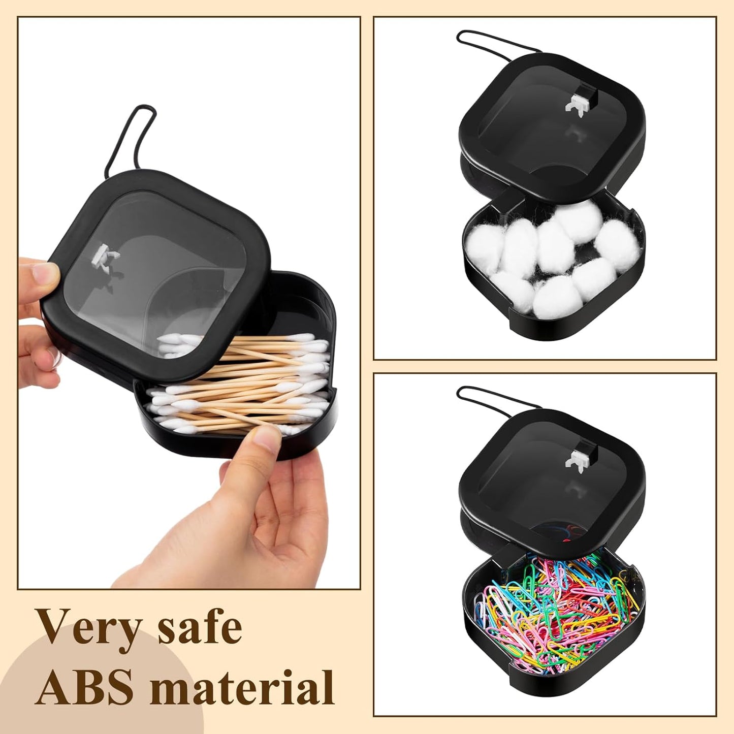 Kathfly 4 Pcs Black Hair Tie Organizer Portable Hair Accessory Storage Containers Stackable Tie Bobby Pin Holder Home Cotton Swab Dispenser Accessories Jewelry Organizer Box