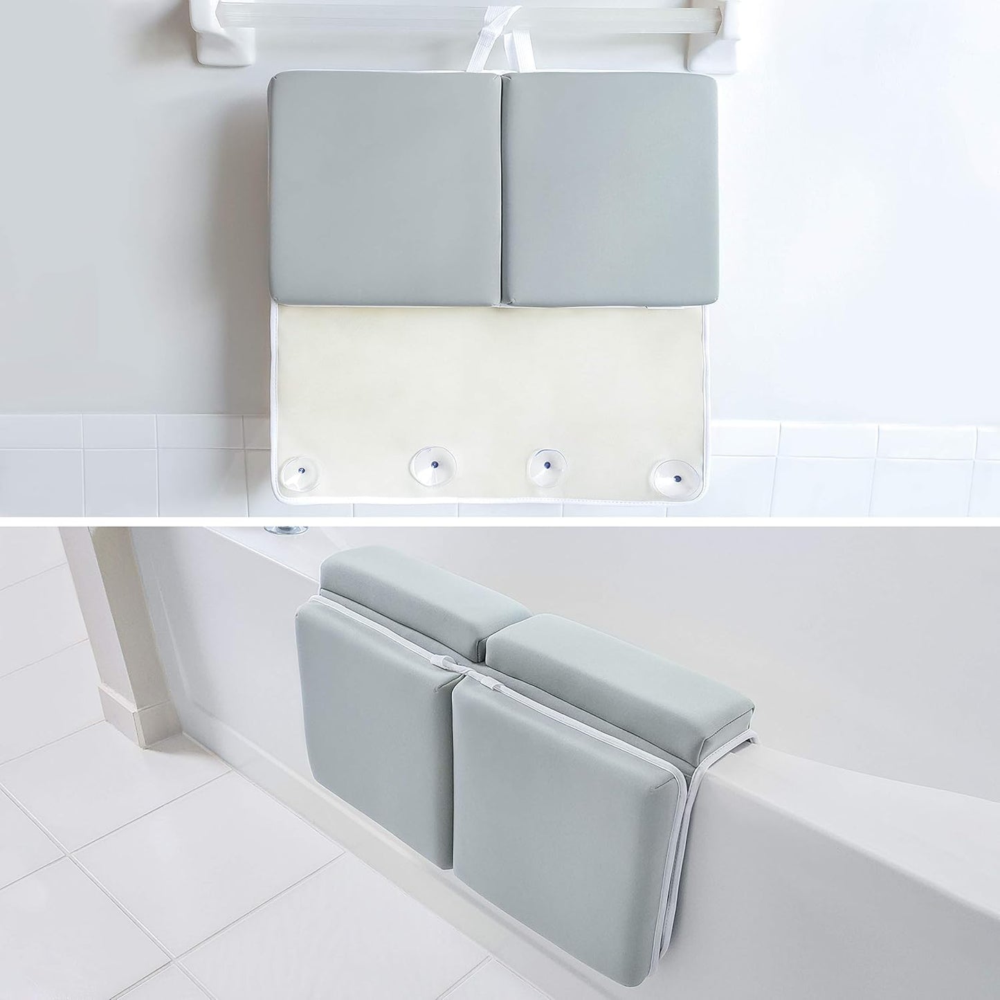 Bath Kneeler and Elbow Rest Pad, 1.75 inch Extra Thick Baby Bath Kneeling Pad and Elbow Pad for Bathtub. Bath Tub Elbow Pad with Infant Toy and Baby Accessories Organizer, Grey