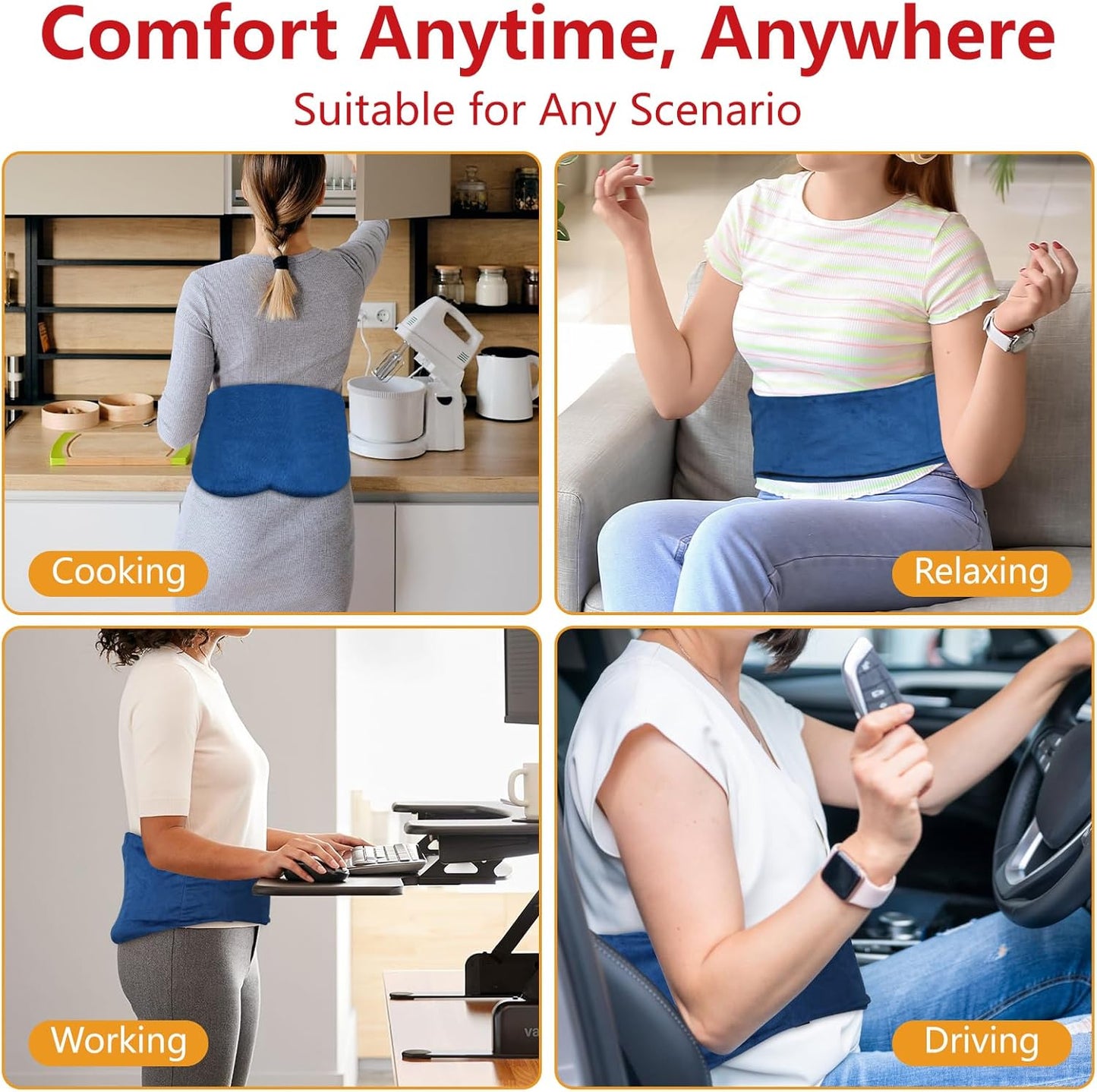 Microwavable Extra Large Heating Wrap for Lower, Back, Waist, Abdominal and Shoulder Pain Relief, Removable for Cleaning, Flaxseed Rice Hot Heat Pack, Surgery Recovery - 10x18 Inch