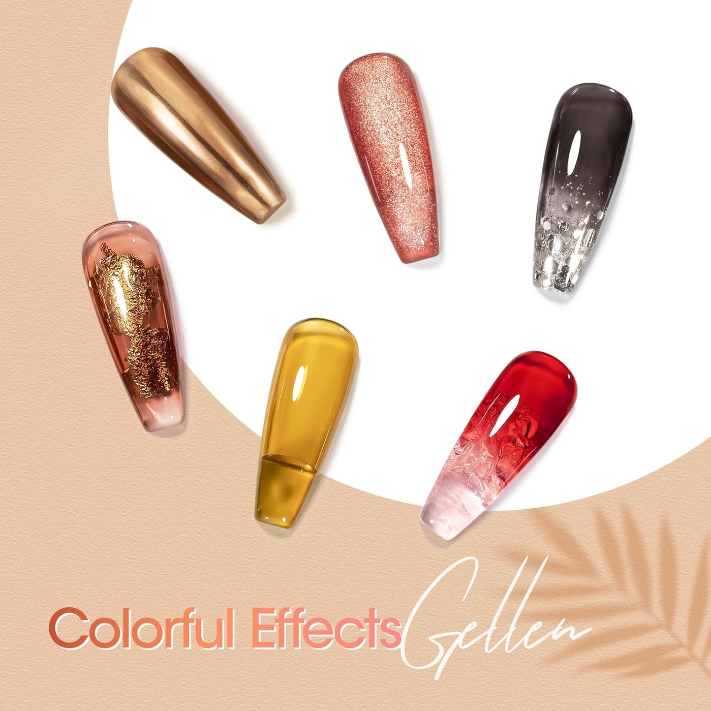 GELLEN Jelly Nail Polish Gel, Sheer Glass Gel Polish Bright Neon Red Brown Clear 6 Colors Set for Natural Acrylic Nails Salon Home, No Wipe, Soak Off, Chip Resistant, Non-toxic