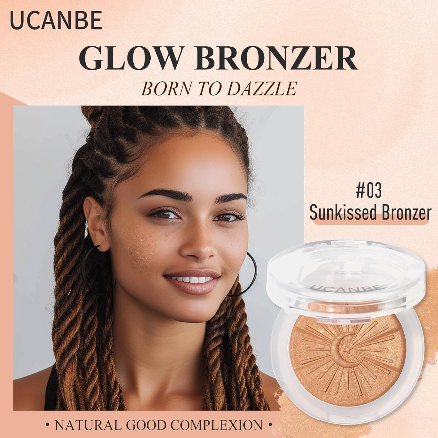 UCANBE Glow Bronzer, Long-Lasting Baked Shimmer Bronzing Powder - 03 Sunkissed Bronzer, Lightweight & Buildable Sun-kissed Satin Finish, Luminous Contour for Face, Cheeks, and Body