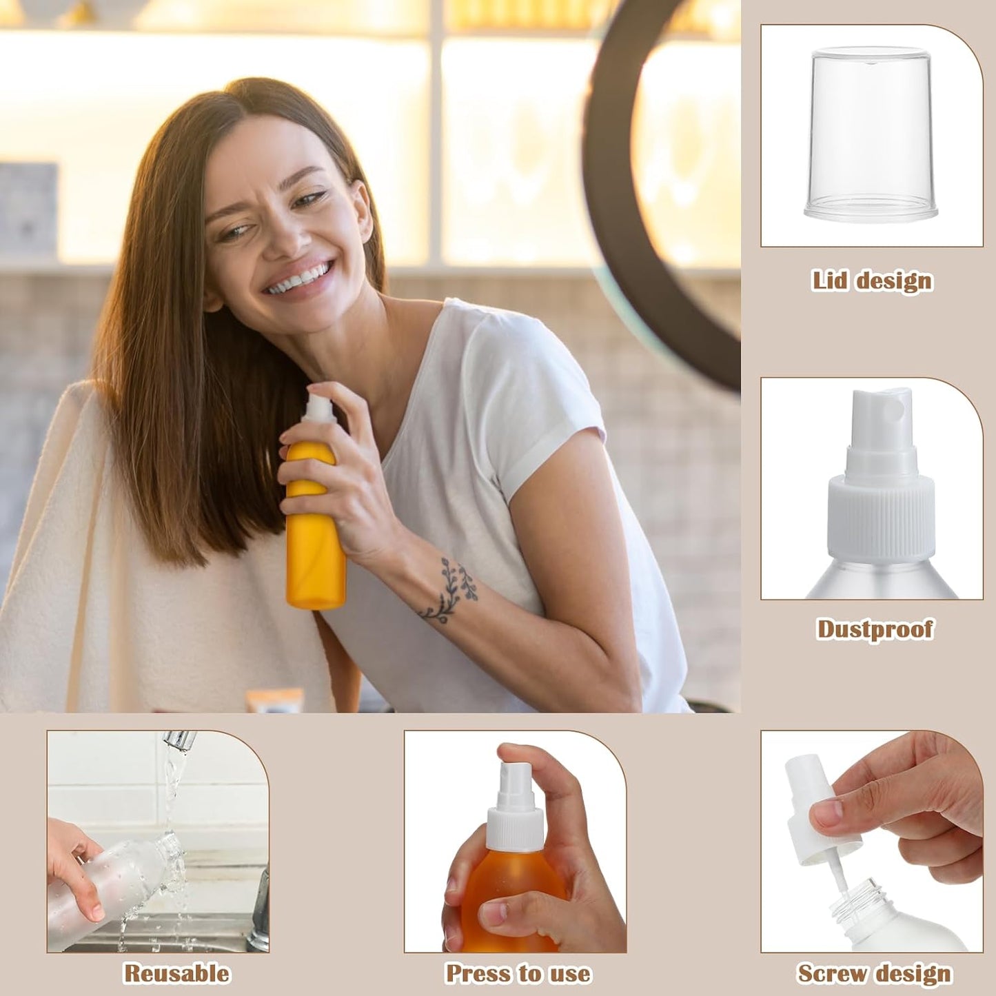 Eccliy 32 Pcs 8 oz Spray Bottles Fine Mist Cleaning Bottles Clear Empty Plastic Travel Sprayer Refillable Sprayer with Cap for Cleaning Solutions Oils Travel Perfumes(Clear,White,Frosted)