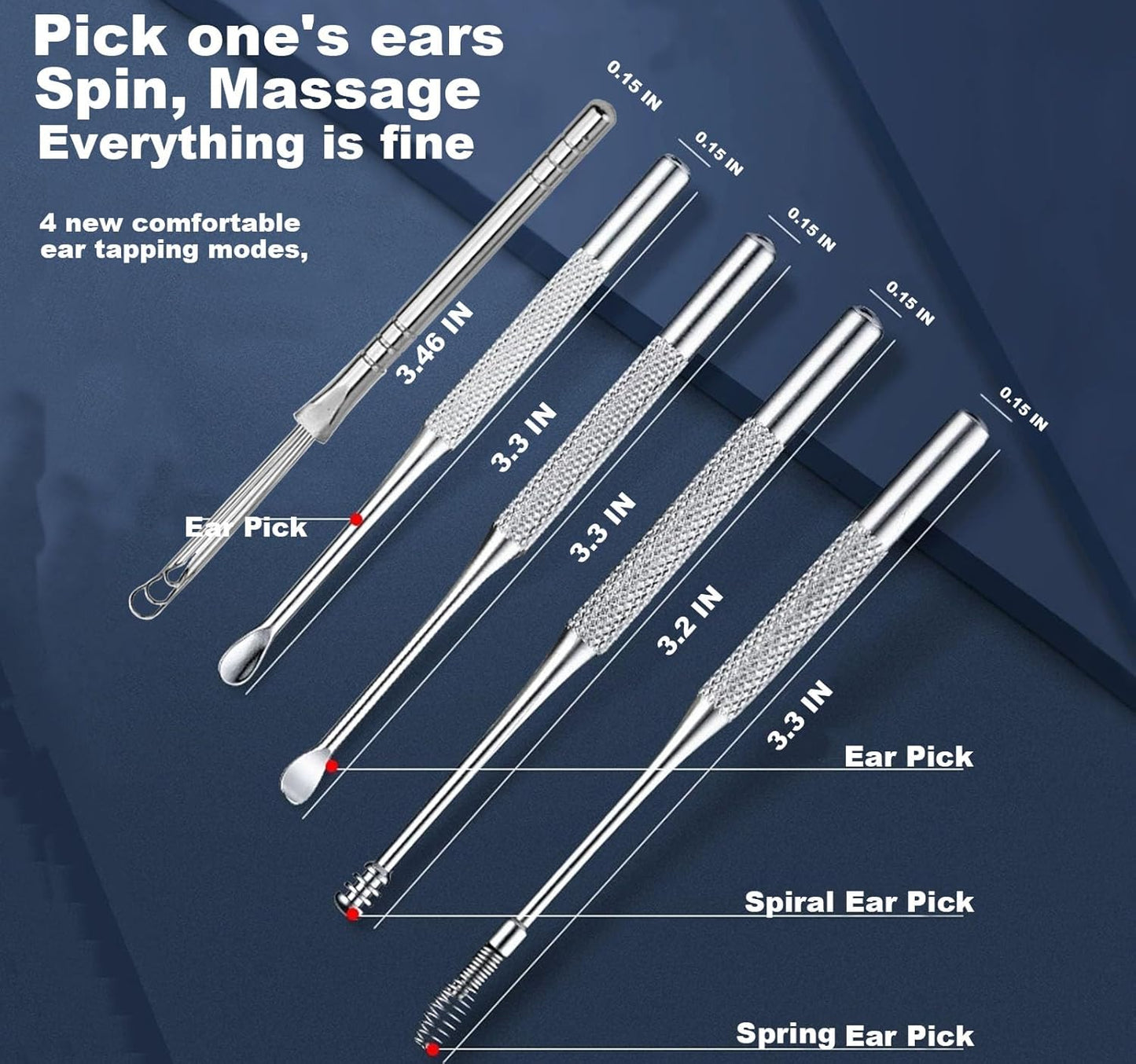 Ear Wax Removal kit, 5 Pcs Stainless Metal Earwax Removal Tool for Adults with Ear Spoon & Spiral Spring, Ear Cleaning Reusable