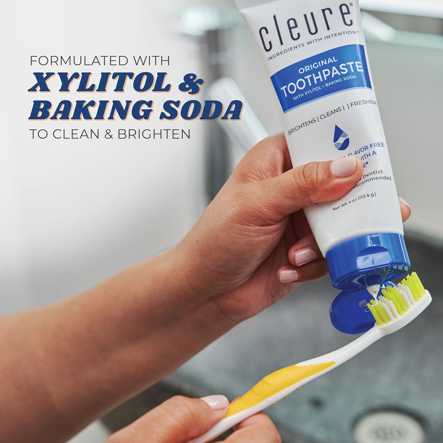 Cleure Original No Fluoride Toothpaste - SLS Free, Mint Free - with Xylitol for Fresh Breath & Helps Whiten - for Kids & Adults - Flavor Free (4oz Tube, Pack of 2)