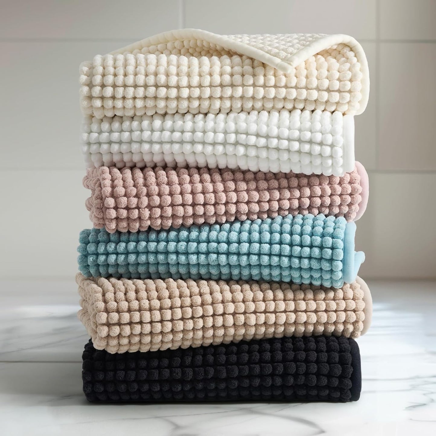 FRESHMINT Thick Chunky Chenille Bathroom Rugs 17"x24", Non Slip Bath Mat for Bathroom Floor, Large Soft Bathroom Decor Accessories, Cute Shower Mat Water Absorbent, Washable, Black