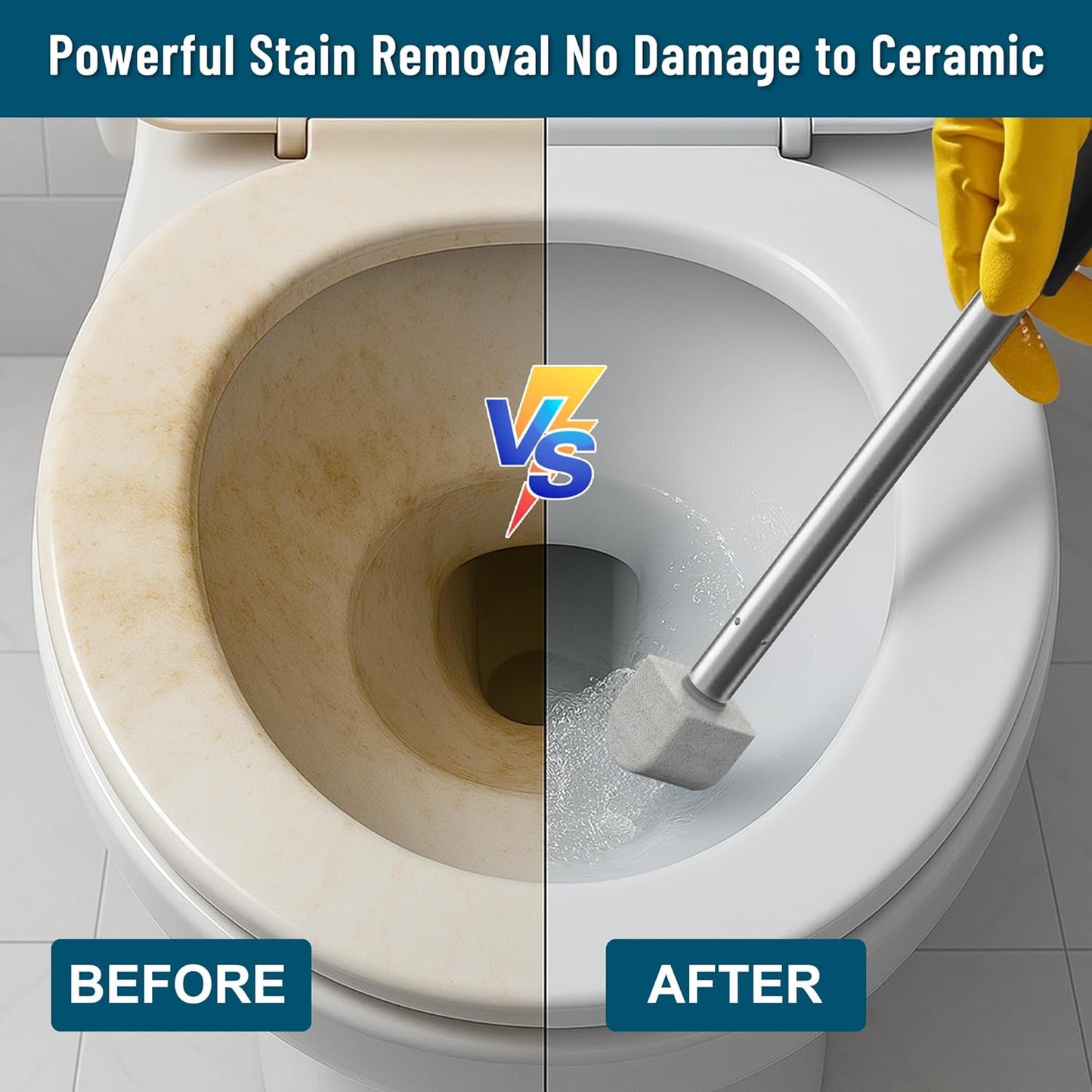 Pumice Stone Toilet Bowl Cleaner,16.7Inch Toilet Pumice Stone with Handle Cleans Hard Water Ring Calcium Buildup&Stains for Toilet Bath Kitchen Household Cleaning(Black