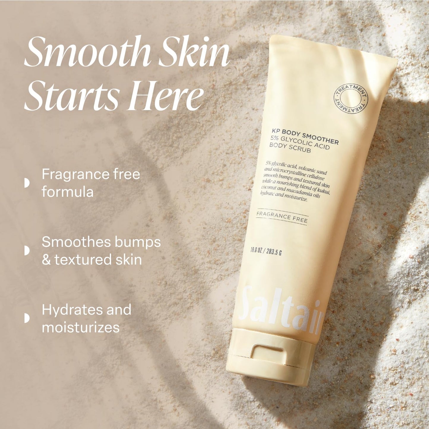 Saltair KP Body Scrub. 5% Glycolic Acid Treatment with Volcanic Sand and Plant Moisturizers. Fragrance-Free Physical Chemical Exfoliator. Exfoliating Body Scrubber for Rough Bumpy Skin, 10oz.