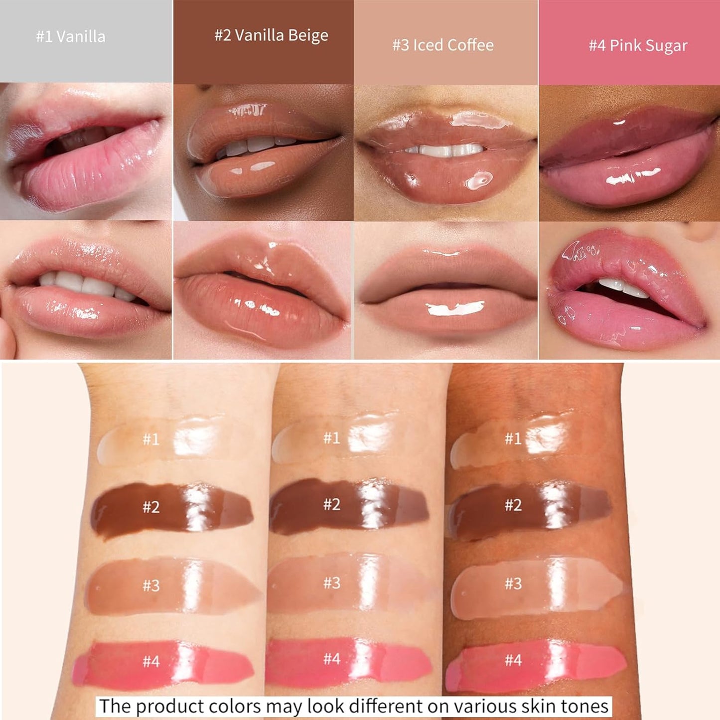 4Pcs Hydrating Lip Gloss Set, Mini Lip Butter Balm Pack, High Shine Glass Finish Lip Moisturizing Plumping Lip Gloss Shiny Jelly Liquid Lipstick for Women