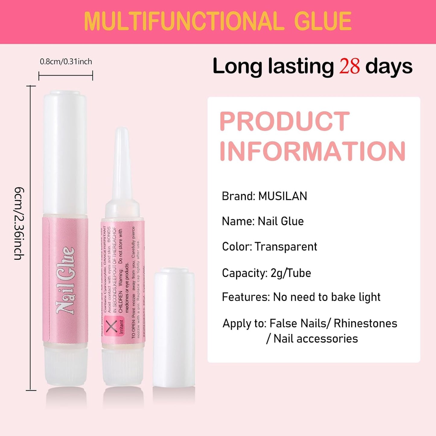Nail Glue,Super Strong & Long-Lasting Nail Glue for Broken Acrylic Nails Press on Nails,Professional Ultra Quick Adhesive for Nail Art Supplies,0.07OZ/PCS(80PCS)