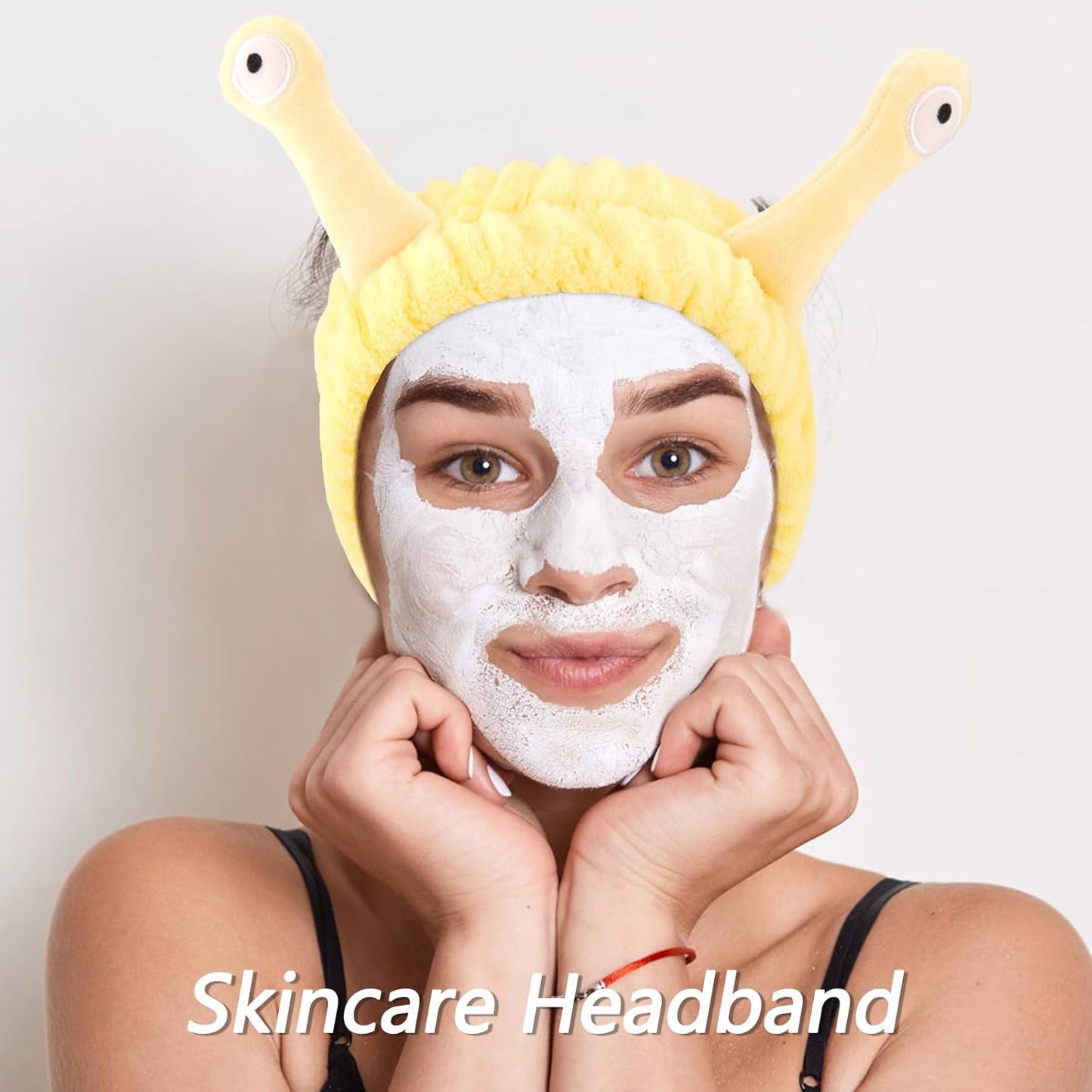 VELSCRUN Spa Headband, Makeup Face Wash Skincare Headbands, 5 Pcs Sponge Get Ready Snail Hairband Facial Wristband Hair Clip Set, Stuff for Teen Girls Women Trendy Hair Accessories Yellow