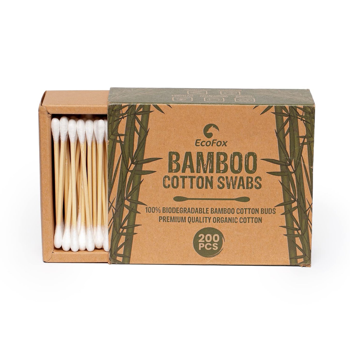 Bamboo Cotton Swabs 200 Count | Biodegradable & Organic Cotton Buds | Double Tipped Sticks | 100% Eco-Friendly & Natural | Perfect for Makeup & Nail Applications, Arts & Crafts, Removing Dust & Dirt…