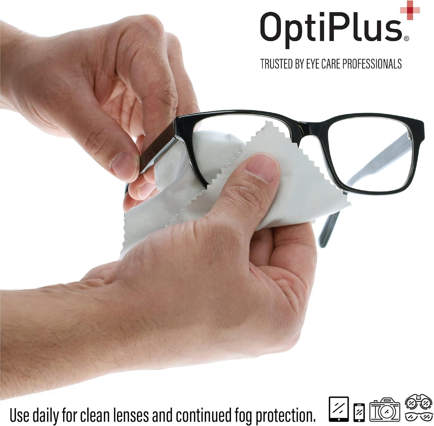OptiPlus Anti Fog Cloth for Eyeglasses, Goggles, and Shields | Premium Reusable Anti-Fog Treatment | 5 Cloths 500 uses | Anti-Fog for All Lenses - 5 Pack