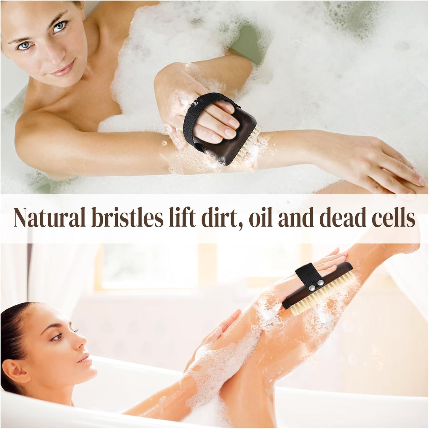 Dry Brushing Body Brush, Azymi Shower Brush for Body Natural Thick Bristles Exfoliates Dead Skin, Detoxifies, Improves Blood Circulation- Spa-Grade Dual Use Dry& Wet Brush 1-Pack