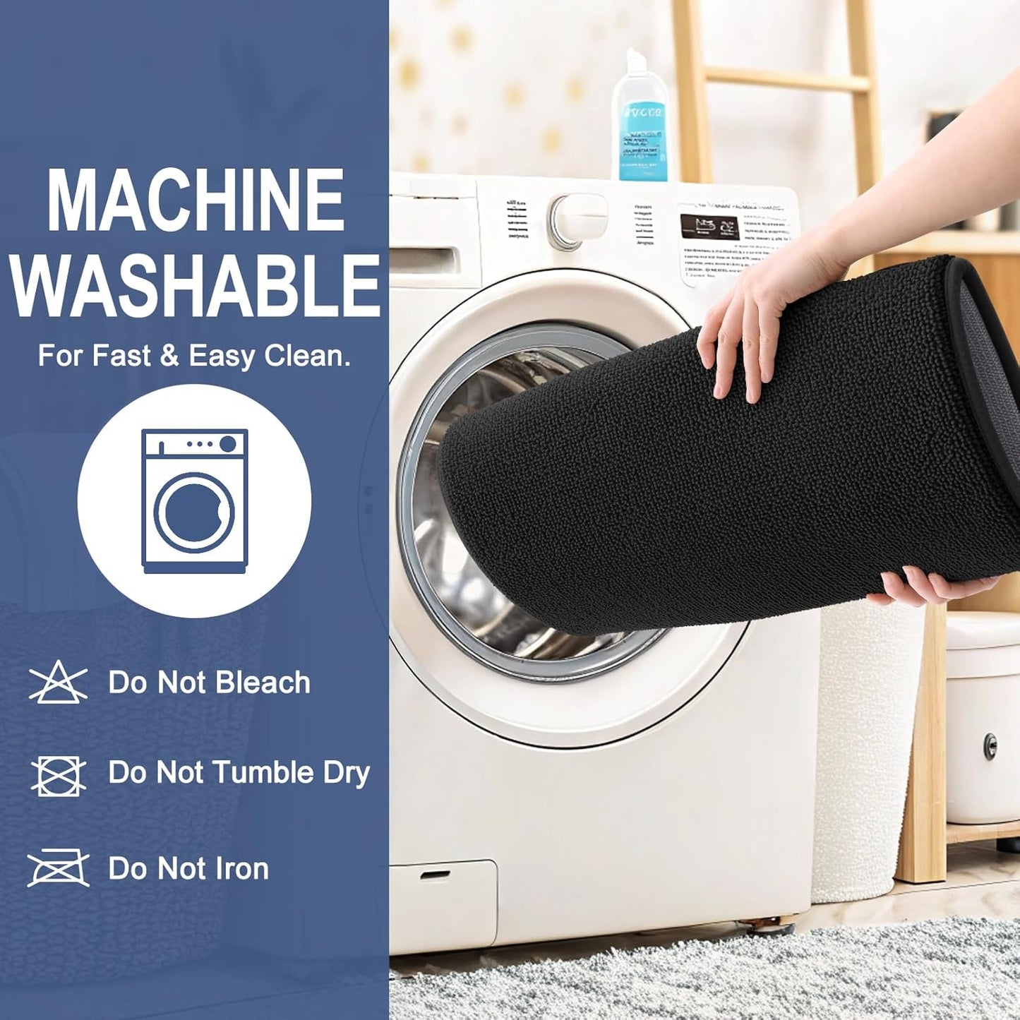 OLANLY Thick Memory Foam Bath Mat Rug 70x24, Extra Soft Absorbent Bathroom Rug, Quick Dry Bath Mats, Non-Slip, Machine Washable Carpet for Bathroom, Tub and Shower, Home Decor Accessories, Black