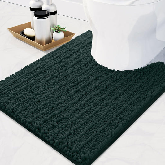 Arotive Luxury Chenille Toilet Rugs U-Shaped, Extra Soft Thick Absorbent Bathroom Mat, Non-Slip Shaggy Plush Contour Rugs, Machine Wash Dry Bath Mat for Toilet Base, 24x24, Dark Green