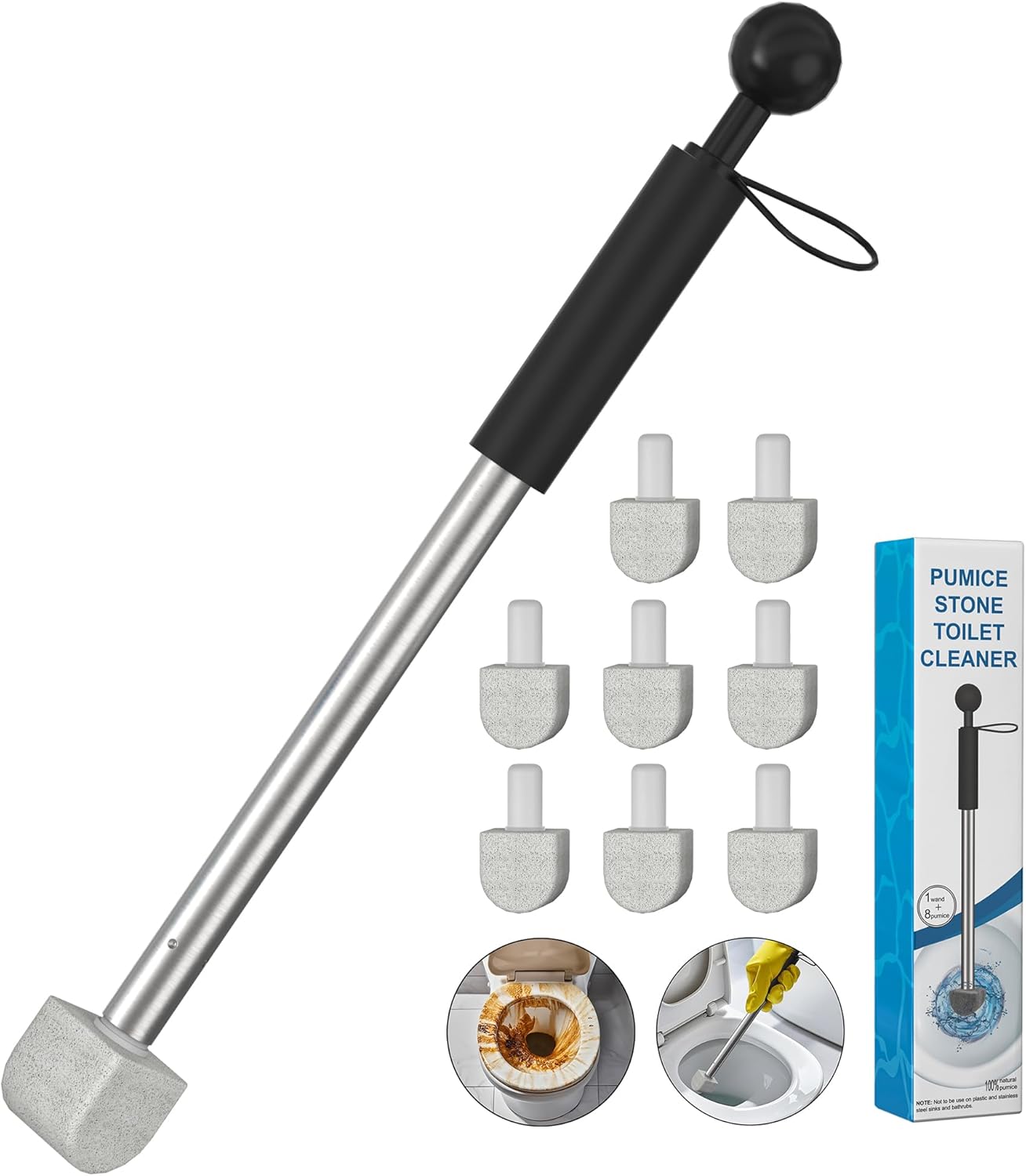 Pumice Stone Toilet Bowl Cleaner,16.7Inch Toilet Pumice Stone with Handle Cleans Hard Water Ring Calcium Buildup&Stains for Toilet Bath Kitchen Household Cleaning(Black