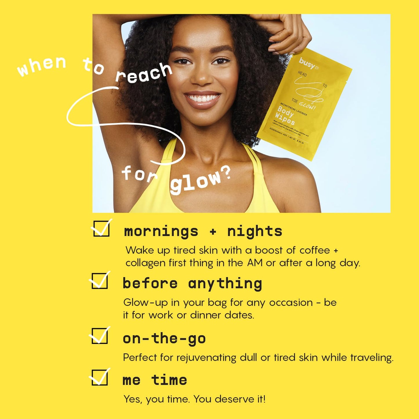 Glow Body Wipes for Women - Cleansing Large Wash Cloth - Extra Thick & Moist - Armpit Sweat Cloths for Body Odor - No Rinse, No Shower - Lavender Rose - Caffeine & Collagen Peptide