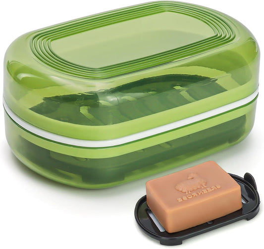 Travel Soap Case, Bath Soap Holder, Bar Soap Dish with Lid for Traveling,Portable Bar Soap Container for Traveling, Camping, Gym, Bathroom (Green)