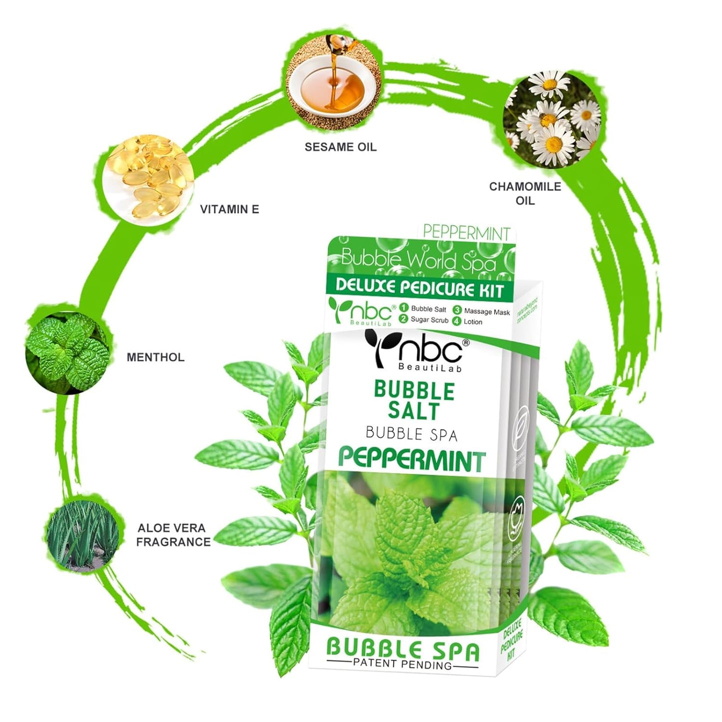 Pedicure Kit Foot Soak Set: Bubble Salt, Sugar Scrub, Massage Mask, Massage Lotion in a Box, 4 Step Foot Spa Kit for Dry Feet, Calluses and Tired Feet(3 Set Peppermint)