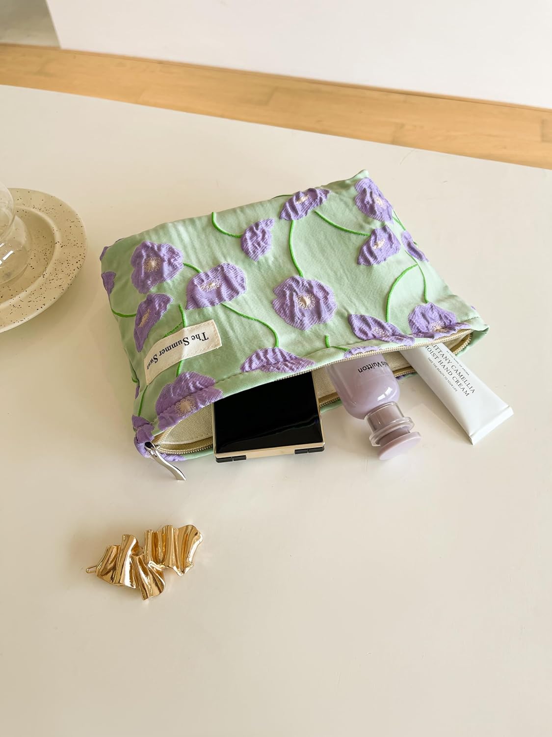 Summer Swan | Large Floral Mid-day Clutch | Period Kit & Hygiene Bag | Skincare Bag (Color Block Floral Purple)