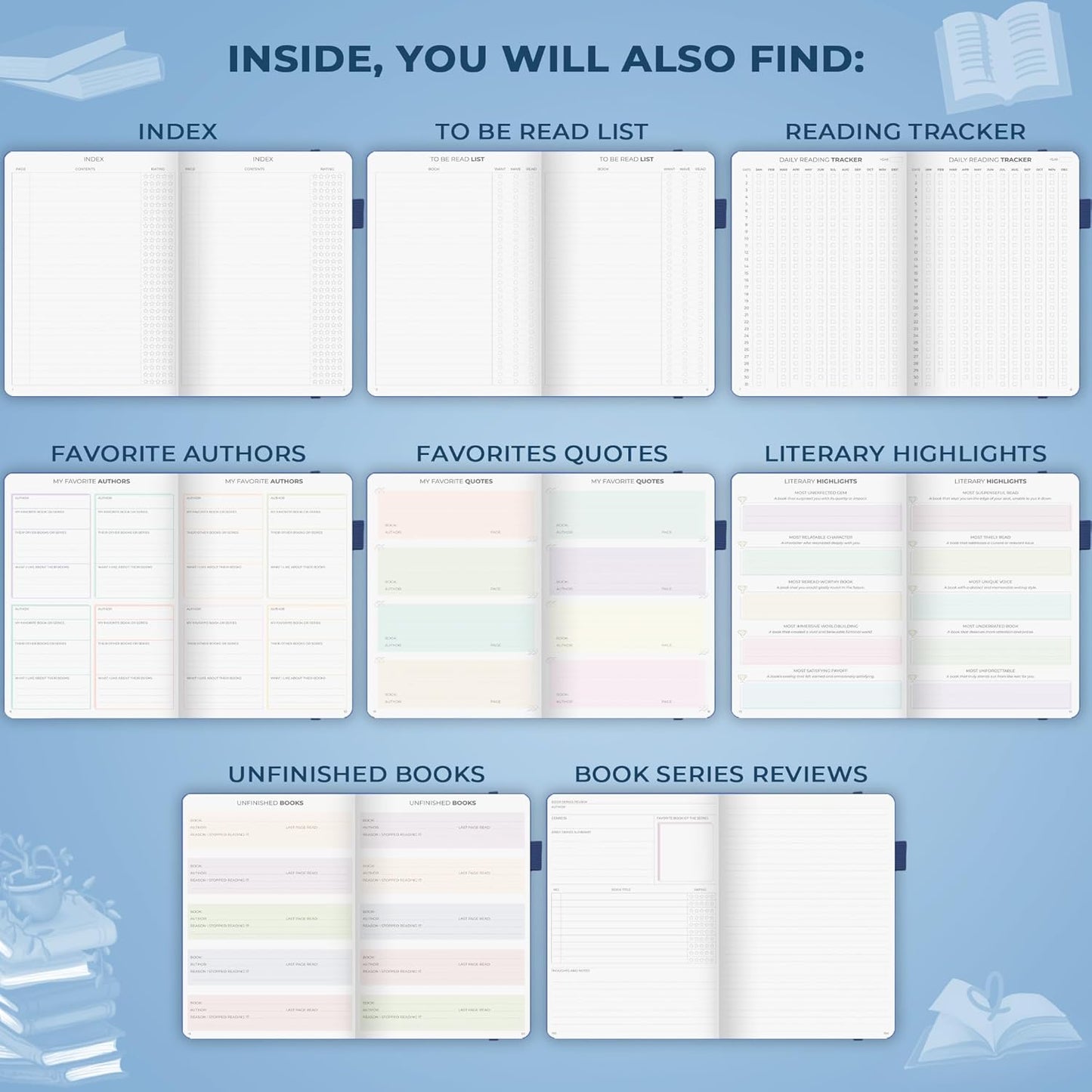 Clever Fox Reading Journal Premium – Review Log Notebook with Reading Tracker – Gifts & Accessories for Book Lovers, Adults & Kids (Mystic Blue)