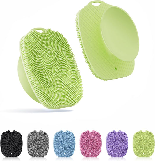 Soft Silicone Body Scrubber, Gentle Like a Hand Exfoliating Your Skin and Build Up Lather Easily, Back Large Suction Cup Easy to Store, Long-Lasting & Deep Clean (Green