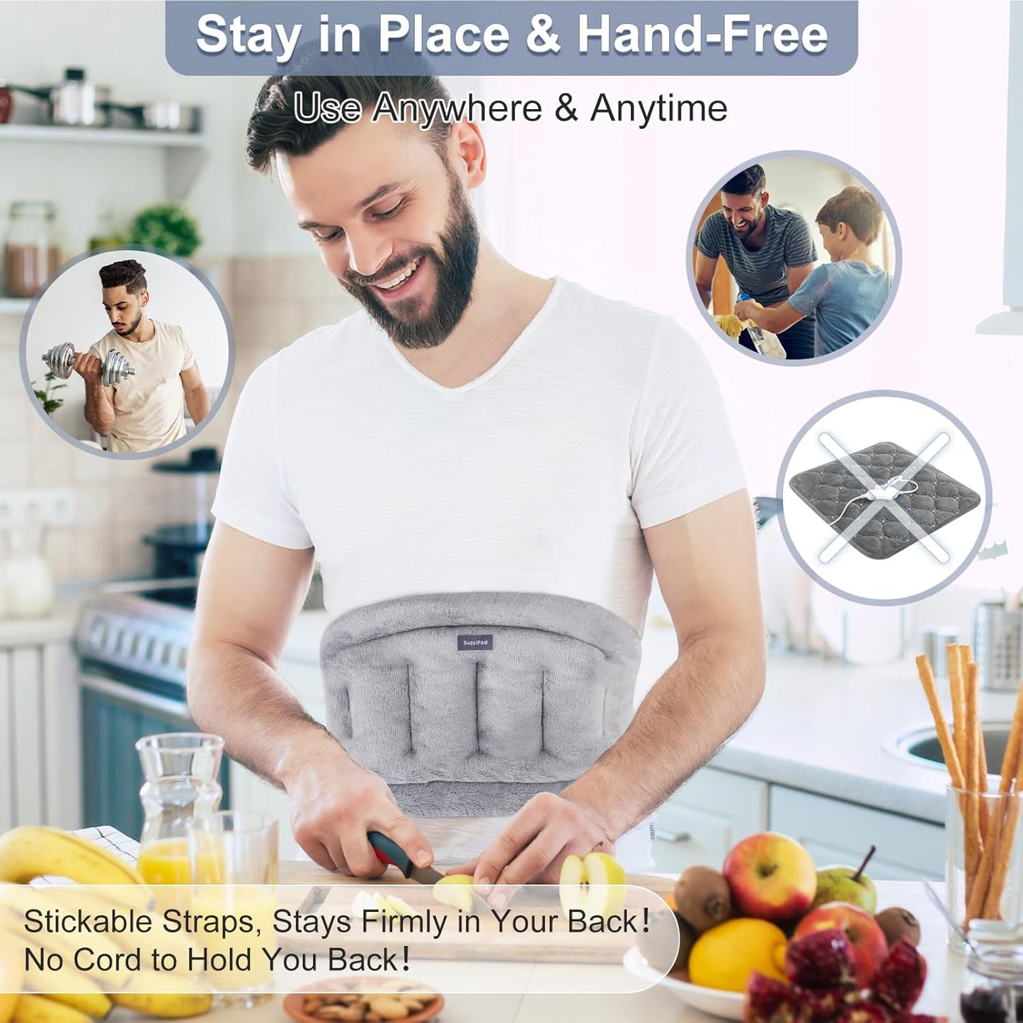 SuzziPad Microwave Heating Pad for Lower Back, Microwavable Heat Pads for Abdominal, Stomachache, Lumbar, Neck, and Shoulder Discomfort, Moist Therapy Wrap for Waist, Warm and Cold Compress