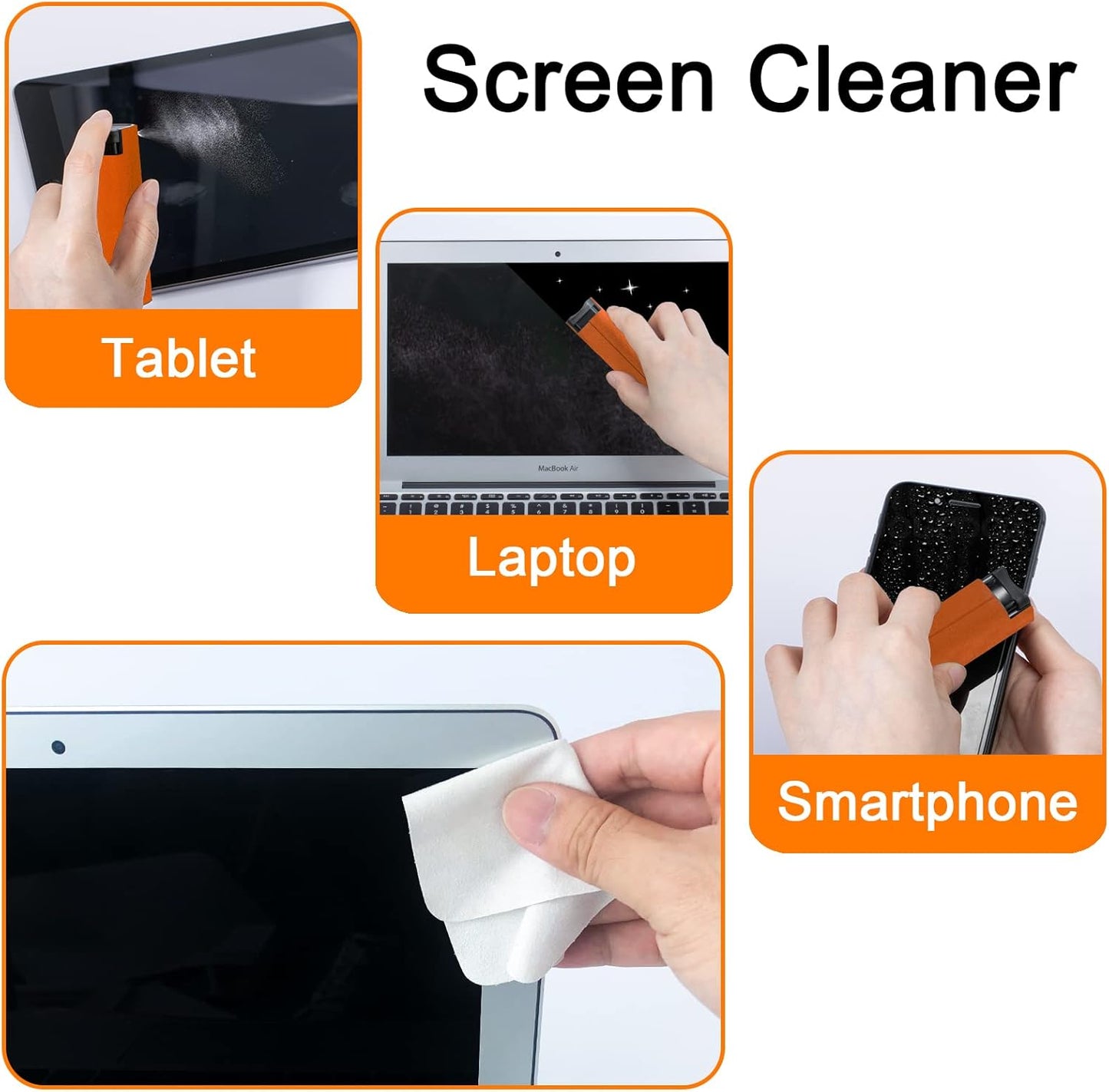 Screen Cleaner Touchscreen Mist Spray, walrfid Cleaning Kit for Electronic Smart Phone TV, Laptop, Tablet, PC, Computer Monitor Flat LCD, Eyeglasses, Compatible with iPhone iPad MacBook Pro (Orange)