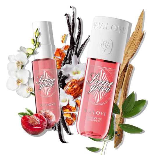 Hongsheng 2 PCS Women's Body Mist and Hair Fragrance Travel Set, 3 Fl Oz + 1.3 Fl Oz Spray, Sweet Scented Perfume Gift Set for Women (Plums)