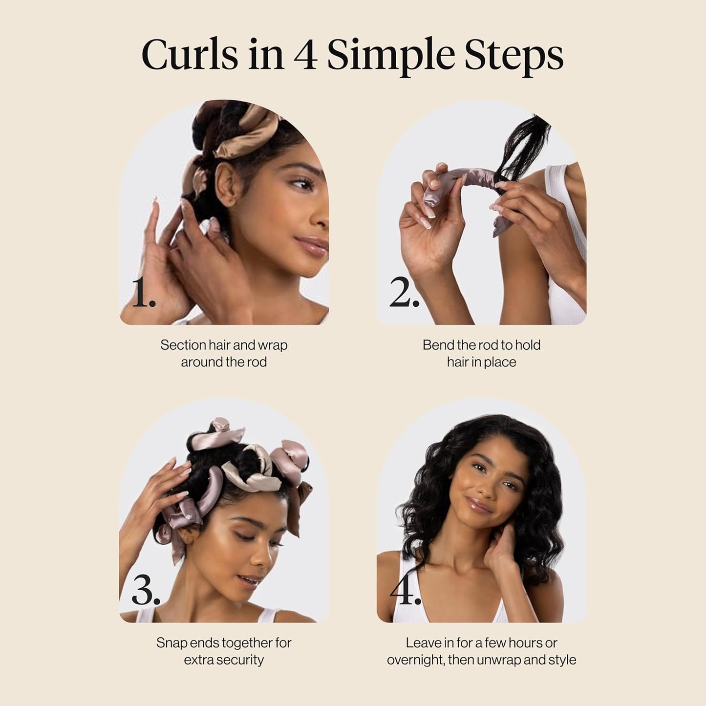 Kitsch Satin Heatless Hair Curlers – No Heat Hair Curlers to Sleep In for Overnight Curls – Soft Heatless Curling Rods for Women with Short & Long Hair - Alternative to Heat Styling – 6 pcs, Rosewood