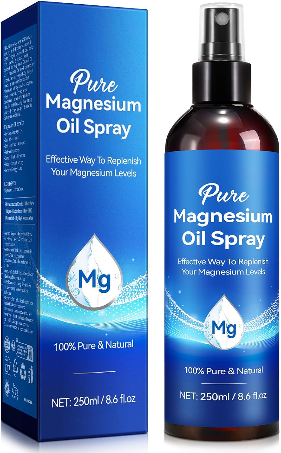 Magnesium Oil Spray 8.6Fl Oz, Pure Magnesium Spray for Feet, Body and Skin, Topical Mg Oil, Easy to Absorb