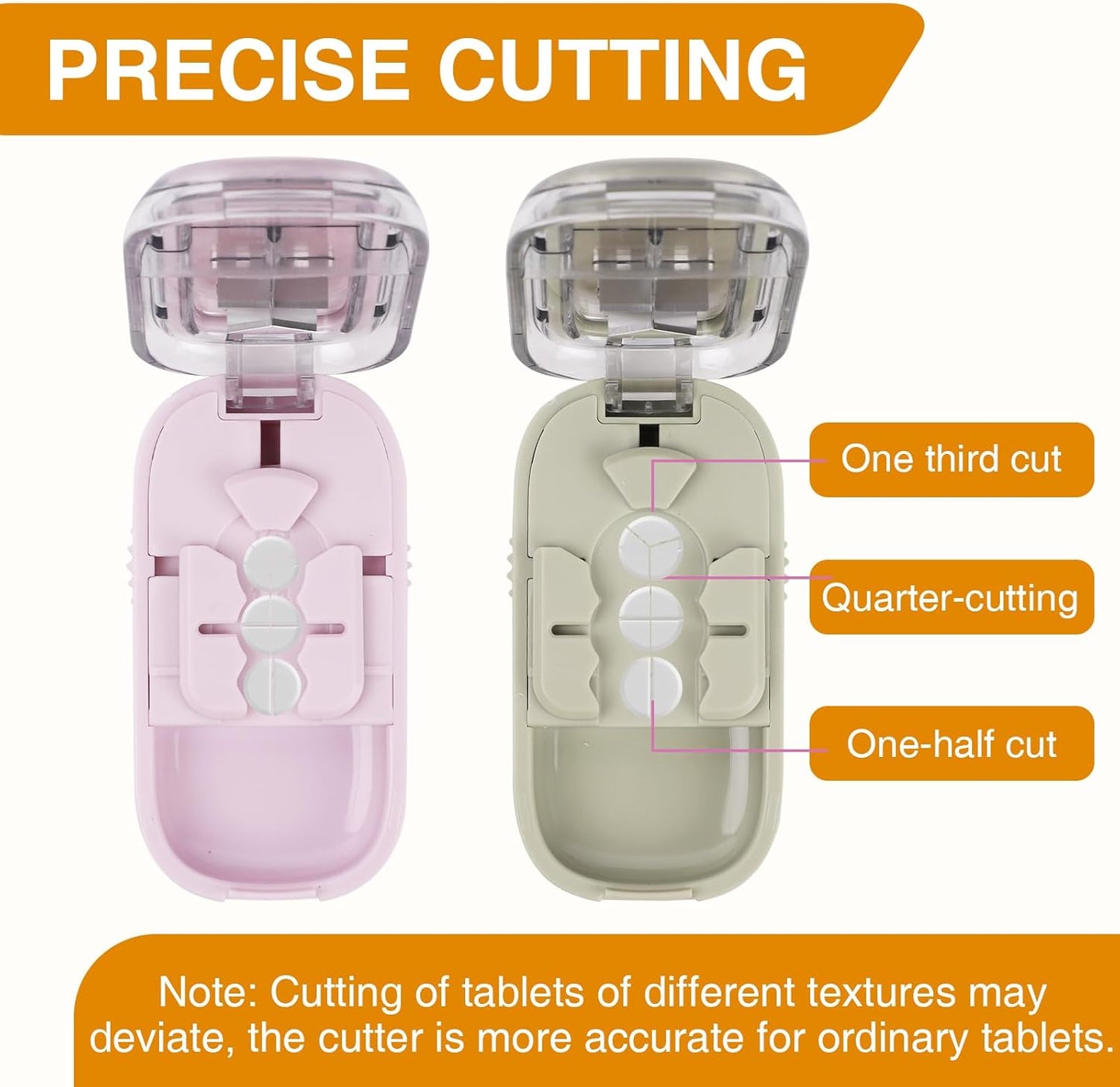 2PCS 3 in 1 Portable Pill Cutter, Adjustable 1/2 1/3 1/4 Tablet Splitter, with Centering Device and Storage Box