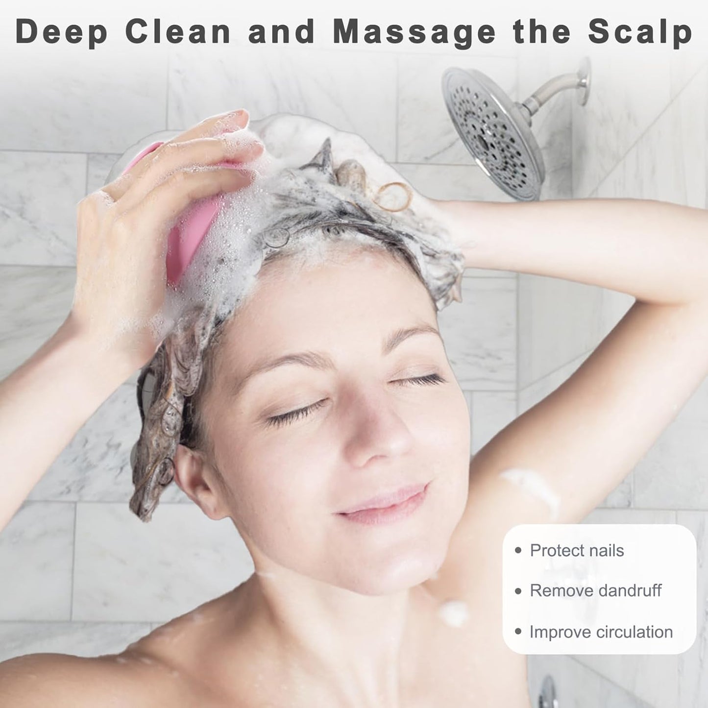 FREATECH Massager Shampoo Brush with Soft Silicone Bristles for Scalp Care, Shower Hair Scalp Scrubber Exfoliator for Dandruff Removal and Hair Growth, Wet & Dry for Men, Women and Kids, Pink