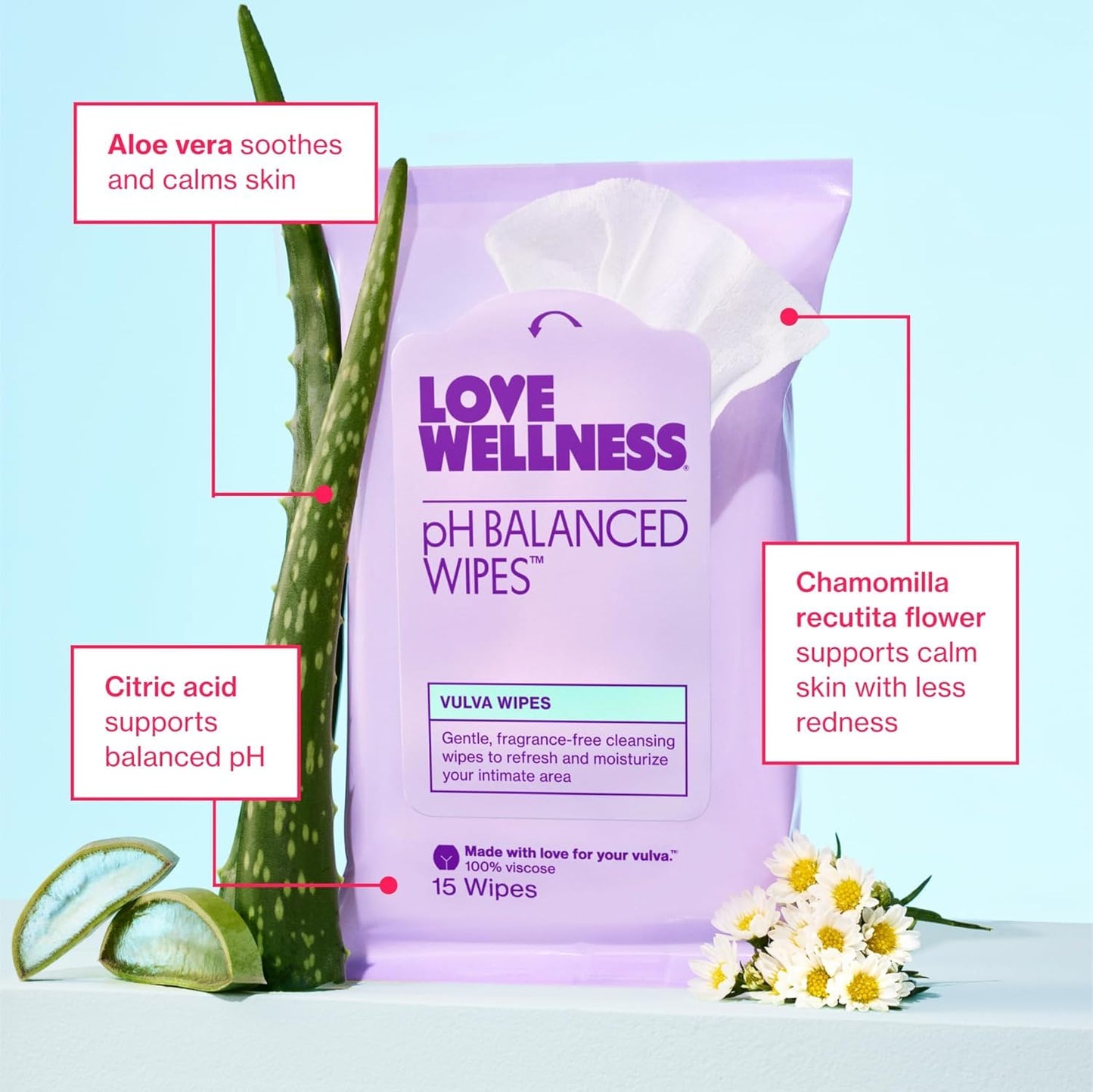 Love Wellness pH Balancing Wipes for Women | Fragrance-Free | Vulva Cleanser for Balanced pH, Intimate Health & Hygiene | Non-Irritating with Aloe Vera for Sensitive Skin | Travel Size | 3-Pack