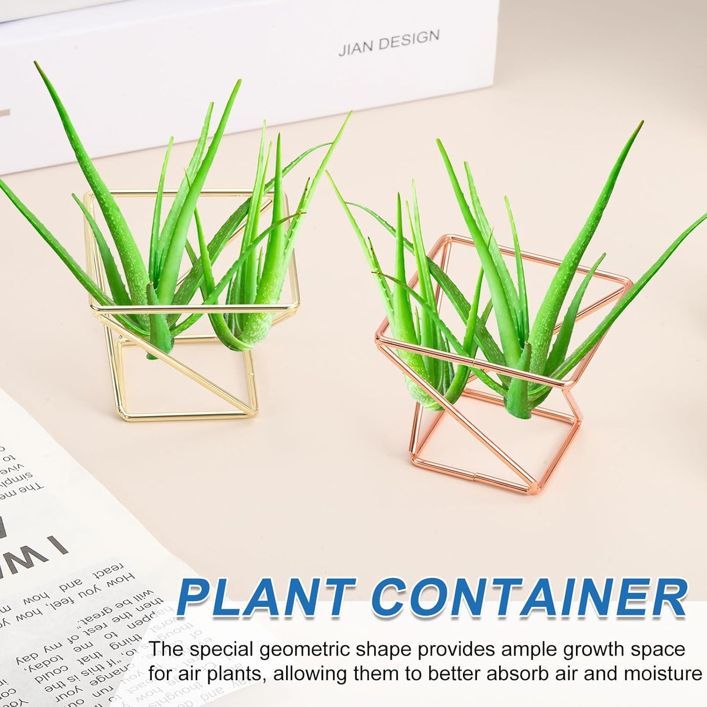 uxcell 6Pcs Air Plant Holder, Makeup Sponge Drying Holder Rack, Tabletop Air Fern Display Stand, Makeup Beauty Egg Dry Stand for Dressing Table Home Decoration, Gold (50x50x42mm)