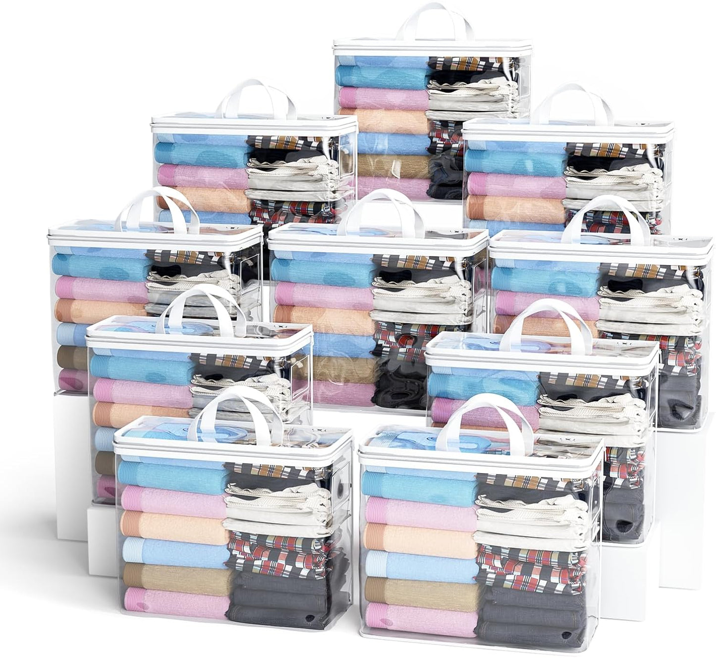 10PACK Clear Zippered Storage Bags for Clothes, 22L Closet Organizers Bag, and Blanket Storage Bags for Bedding, Linen, Blankets, Comforters, Clothing & Toys (White)