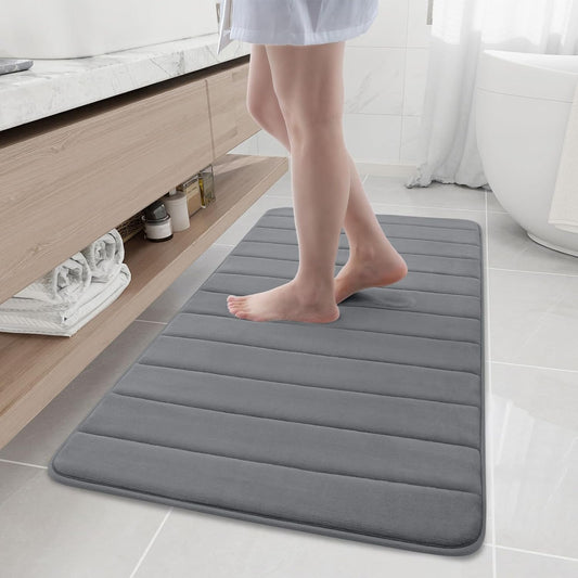 Buganda Memory Foam Bath Mat, 47" x 24", Ultra Soft and Non-Slip Bathroom Rugs, Water Absorbent and Machine Washable Bath Rug Runner for Bathroom, Shower, and Tub, Grey