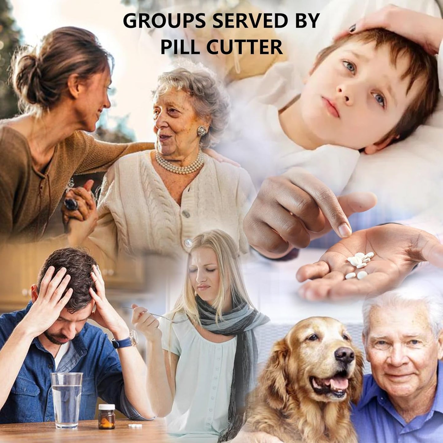 JohnBee Pill Cutter Splitter for Small and Tiny Pills. Adjustable Pill Splitter Accurately Cuts Multiple Pills at Once. Sharp Blade with Safety Guard. Non-Slip Silicone Edge (Dark Blue)