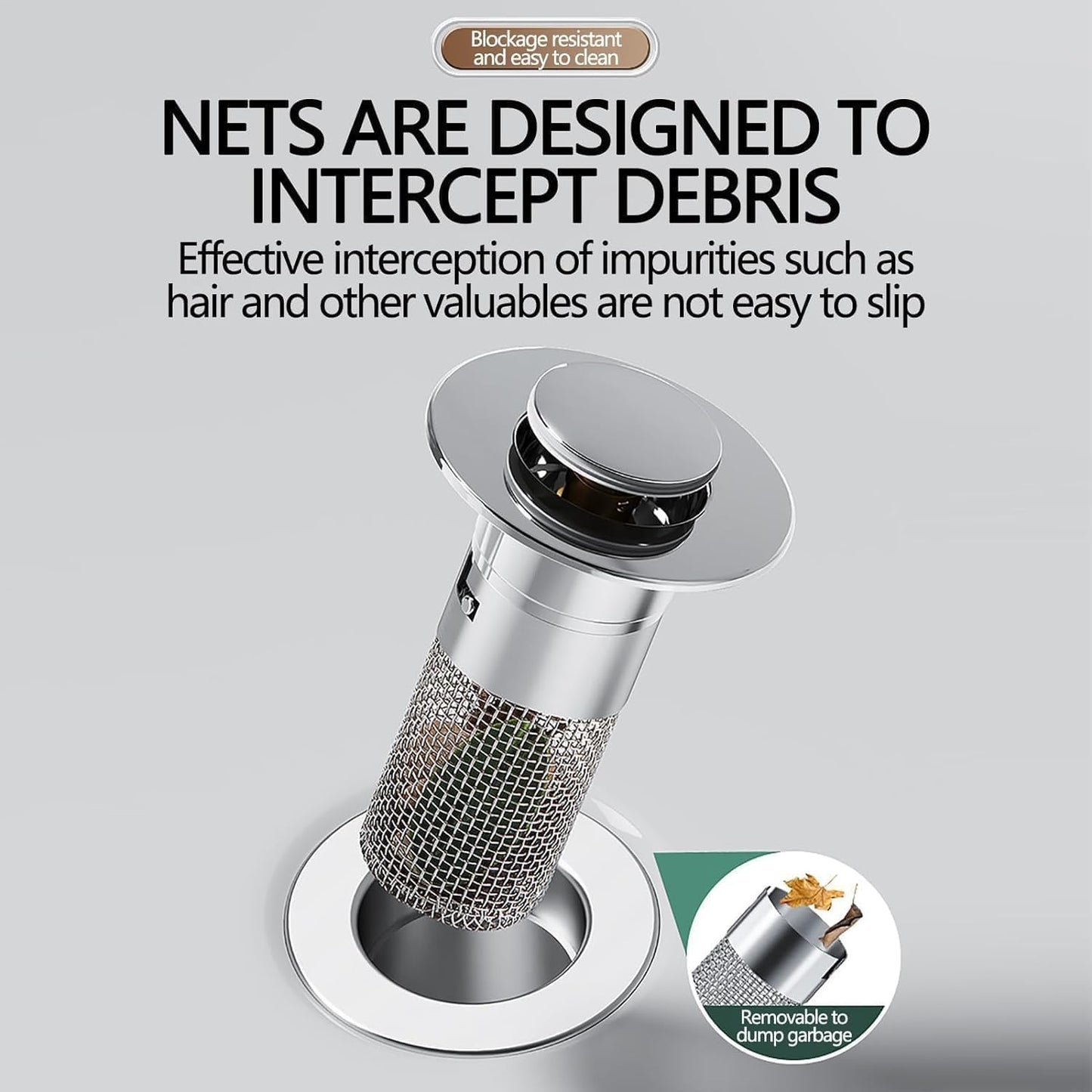 Sink Plug Hair Trap, Off-Bathroom Sink Stopper Hair Catcher, 2026 New Universal Pop up Sink Drain Filter, Stainless Steel Floor Drain Filter Bathroom Sink with Basket, Easy to Install (1Pack)