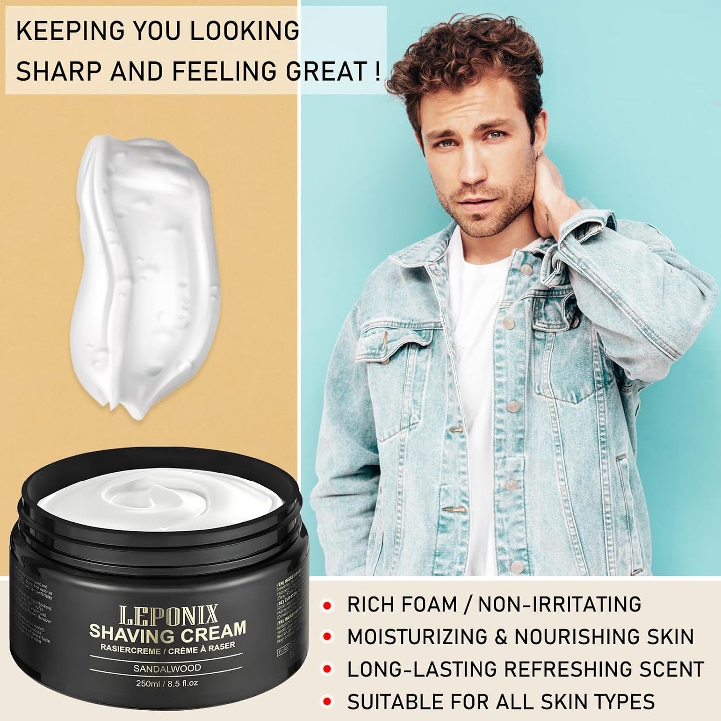 Shaving Cream Mens – 8.5oz Extra Large Shave Cream - Rich Lather Prevents Razor Burn & Irritation, Moisturizes Dry Skin - (2X Larger Size) Gentle Formula for Seniors & Coarse Beards