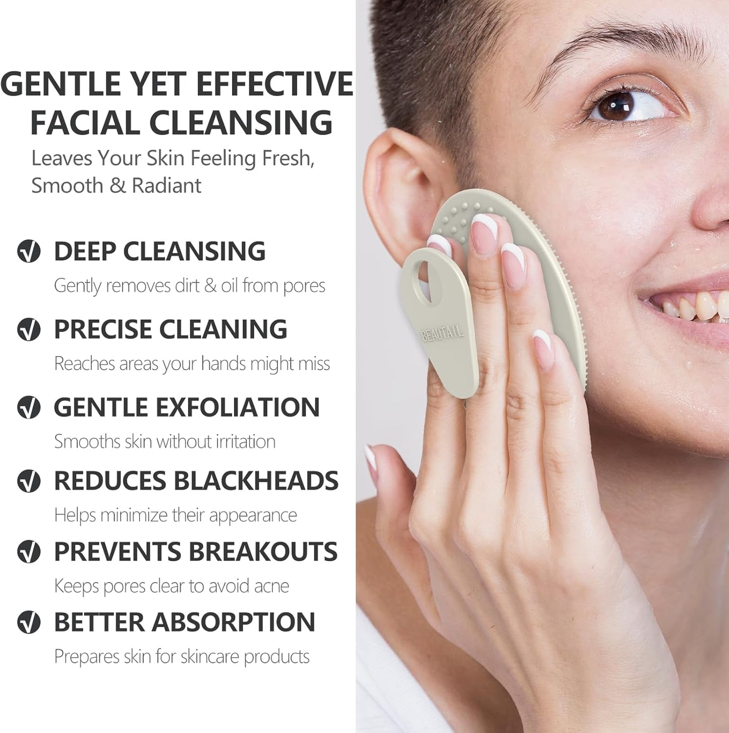 Face Scrubber 4 Pack, BEAUTAIL Silicone Manual Facial Cleansing Brush for Men Women, Gentle Face Scrubber Exfoliator, Skin Care Exfoliating Face Brush, Black+Green+Pink+Darkblue