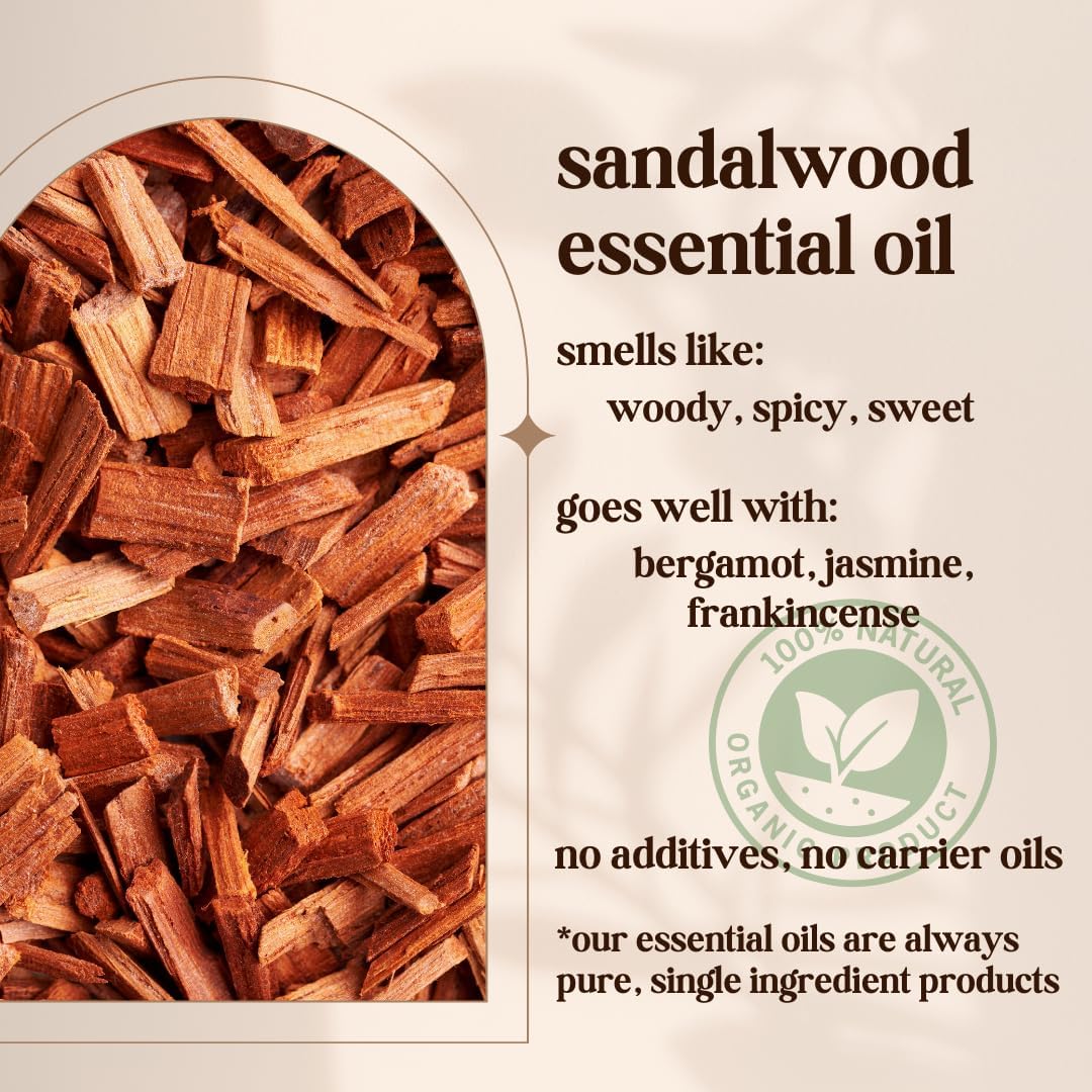 Avivni Australian Sandalwood Essential Oil - 100% Pure & Natural, Undiluted for Aromatherapy, Hair, Diffuser (0.33oz - 10ml)