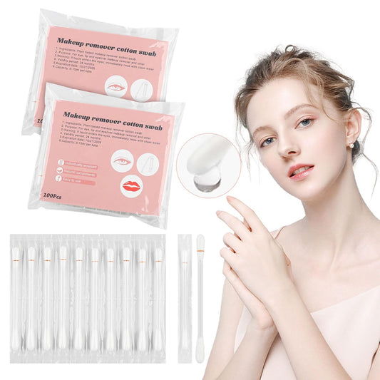 Cotton Swabs,Cotton Makeup Remover Swabs,Eye & Lip Sticks Remover,Liquid-Filled Makeup Remover Swabs Disposable Cotton Swabs for Eye/Lip/Eyebrow/Eyelash Makeup (Pack of 200)