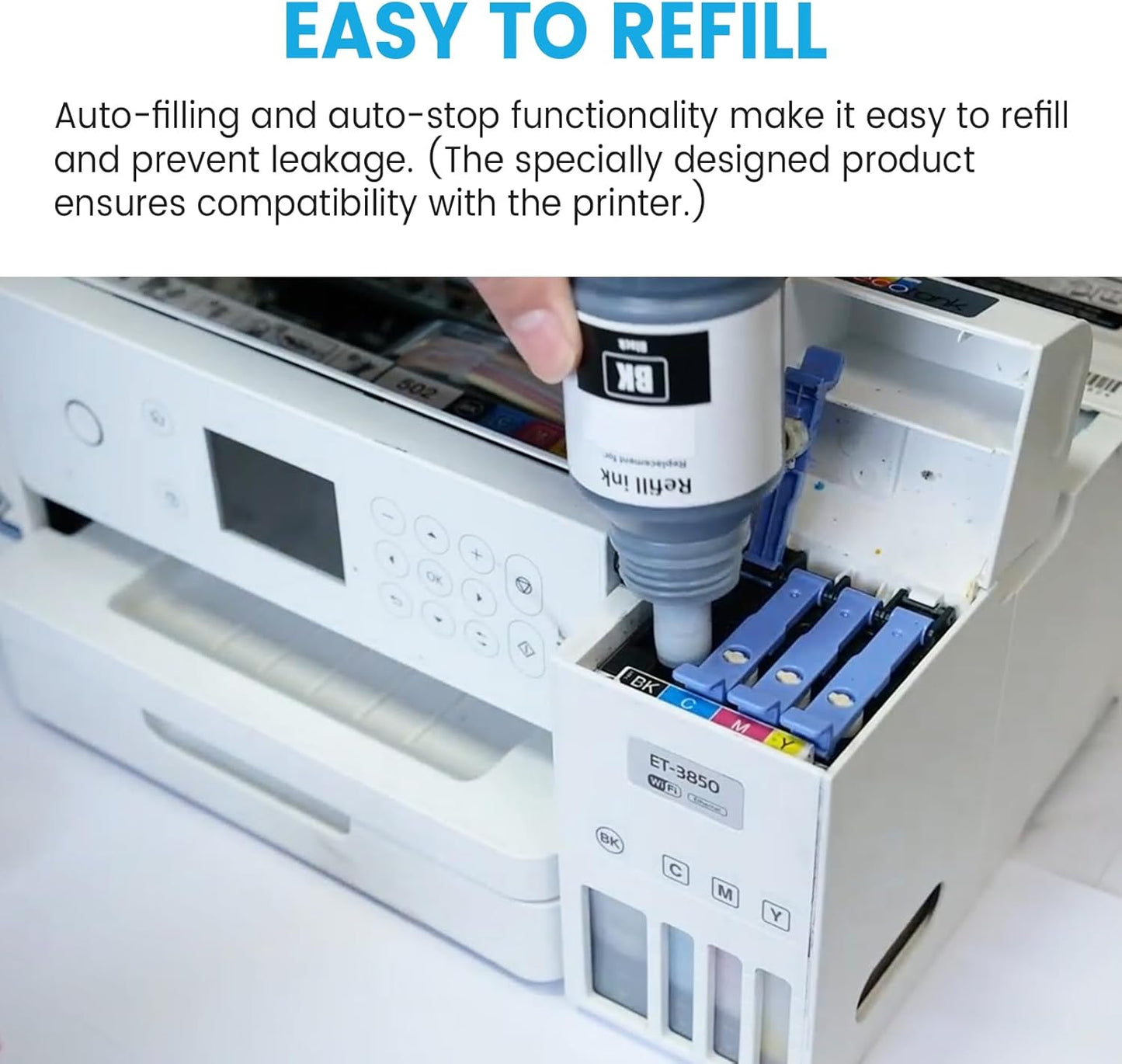 T522 522 Ink Refill Bottles for Epson EcoTank Printers ET-2800 ET-4800 ET-4700 ET-2400 ET-2720 ET-2803 (2 Black, 1 Cyan, 1 Magenta, 1 Yellow)