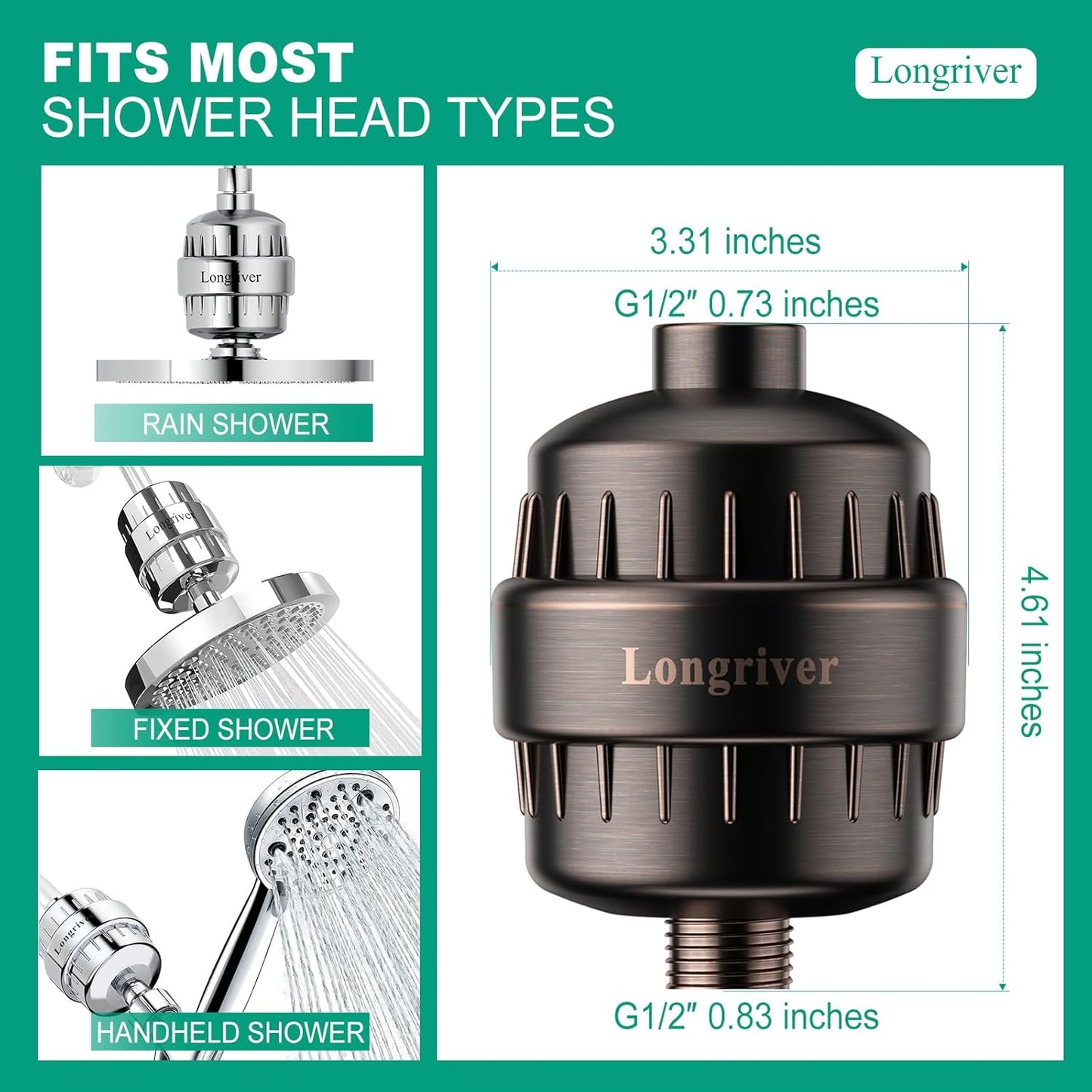 R7 Shower Filter High Put Shower Water Filter for Hard Water 99.99% Remove Chlorine, Heavy Metals, Shower Water Softener, Improve your skin and hair, Bathroom Fixture Hardware Parts, Oil Rubbed Bronze